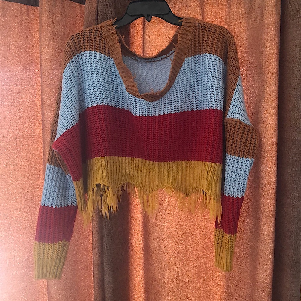 Rustic crop crocheted sweater- medium